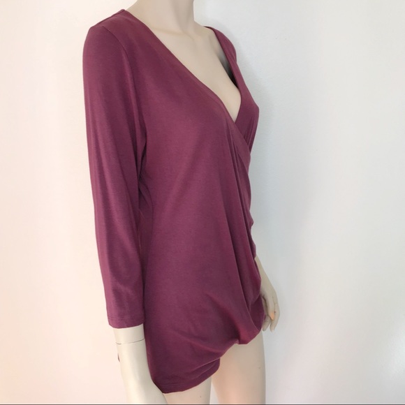 Soft Surroundings Plum Faux Wrap 3/4 Sleeve Knit L - Picture 4 of 7